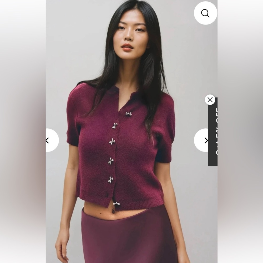SOLD Zara Burgundy Short-Sleeve Cardigan with satin like skirt